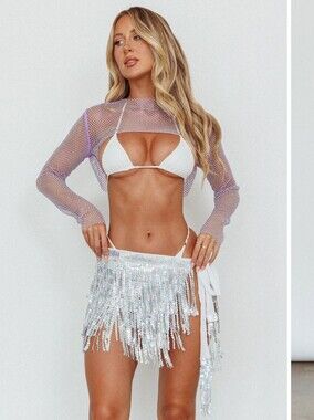 White Sequin Fringe Tie Skirt Cover-Up